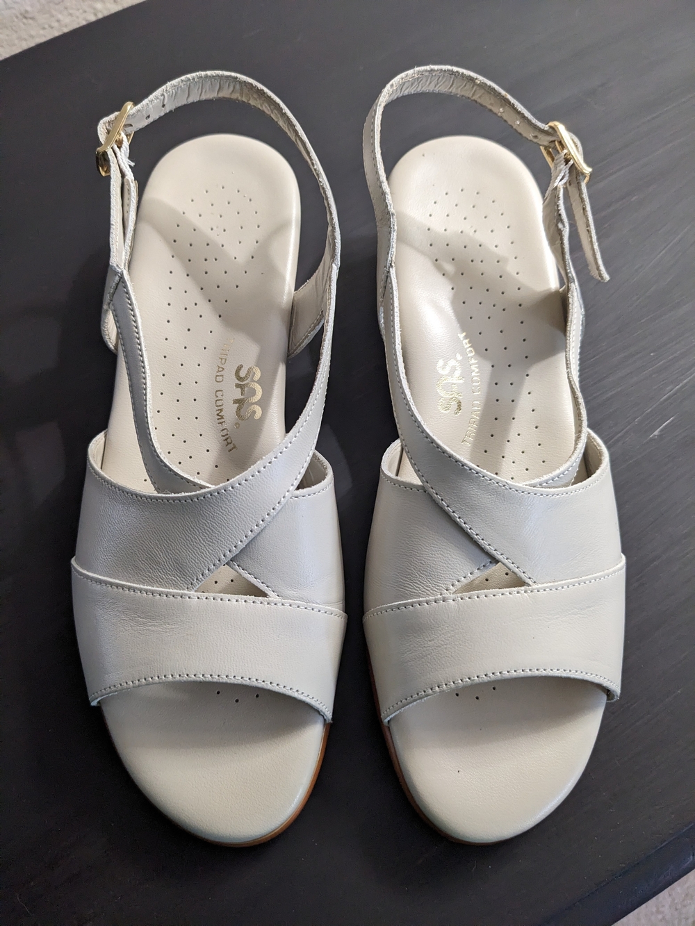 SAS Caress BONE Cross Strap Wedge Sandal 0112-002 Size 7 1/2